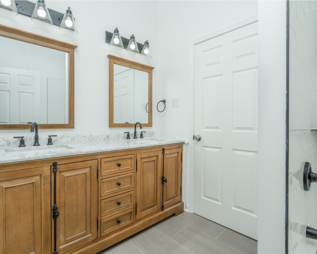 a traditional remodeled bathroom. Sinks and cabinetry in frederick md