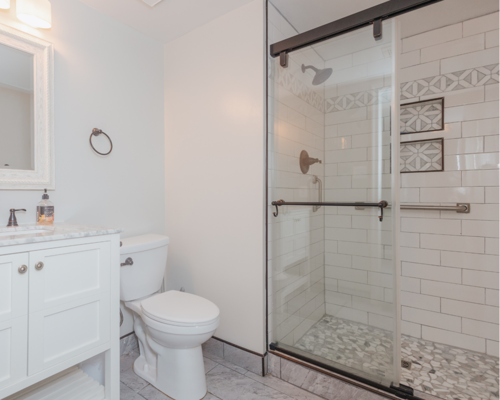 a bathroom remodel project with shower, tub, and vanity in frederick md